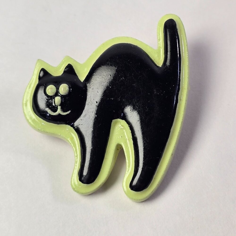 Black Cat Brooch Vintage Lapel Pin Halloween Jewelry Arched Back Goth Novelty - Picture 3 of 6